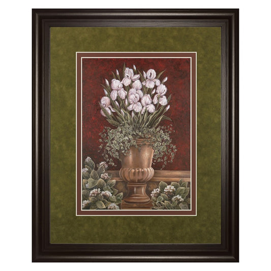 Classy Living Irises in Urn 34x40in Wall Art | Contemporary Dark Chocolate MDF Frame with Real Glass | Living Room & Bedroom Botanical | Model DM5124
