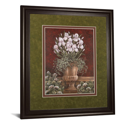 Classy Living Irises in Urn 34x40in Wall Art | Contemporary Dark Chocolate MDF Frame with Real Glass | Living Room & Bedroom Botanical | Model DM5124