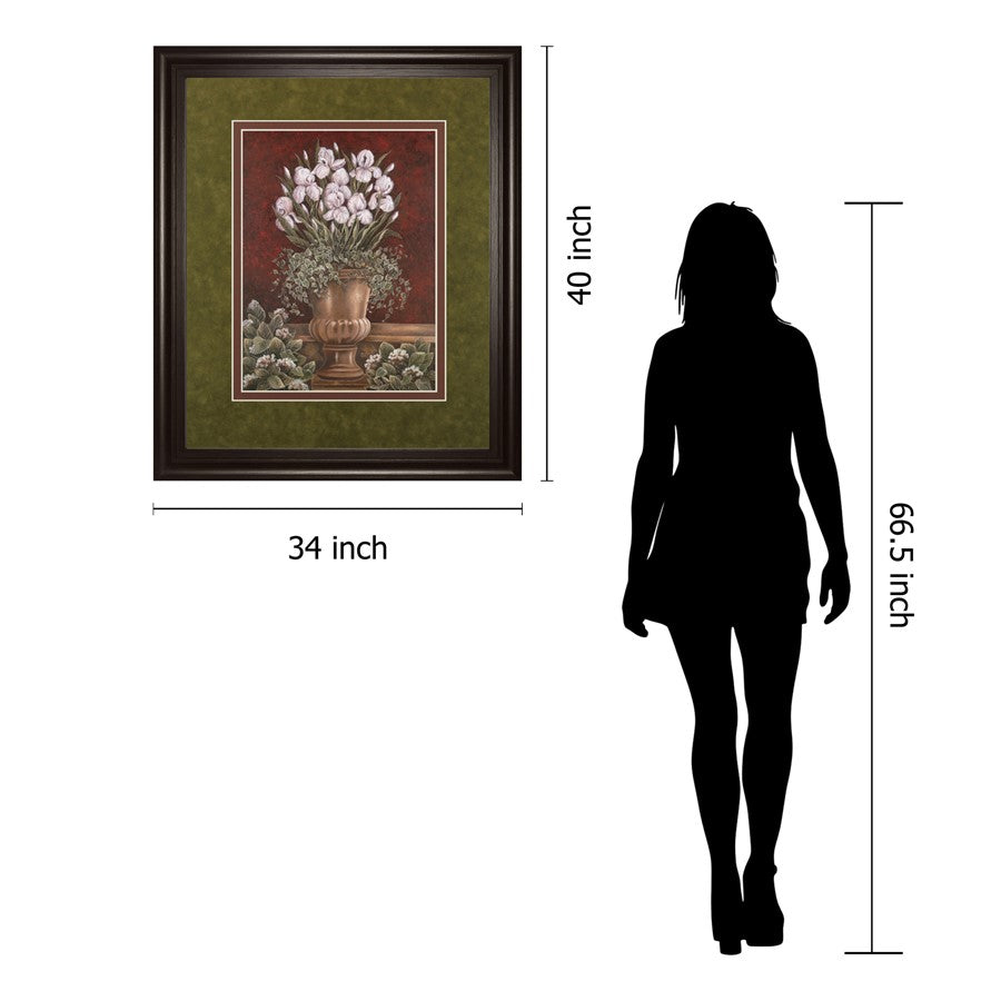 Classy Living Irises in Urn 34x40in Wall Art | Contemporary Dark Chocolate MDF Frame with Real Glass | Living Room & Bedroom Botanical | Model DM5124