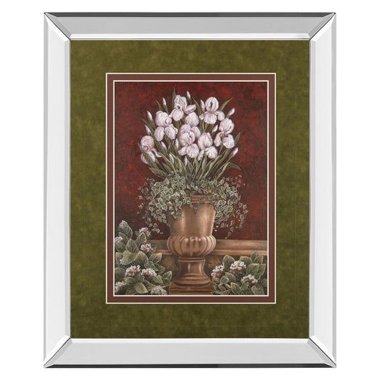 Classy Living Irises in Urn Wall Art 34x40in | Contemporary Floral Print with Mirrored Frame | Living Room & Bedroom Gallery Decor | 34 x | Model DM5124MF