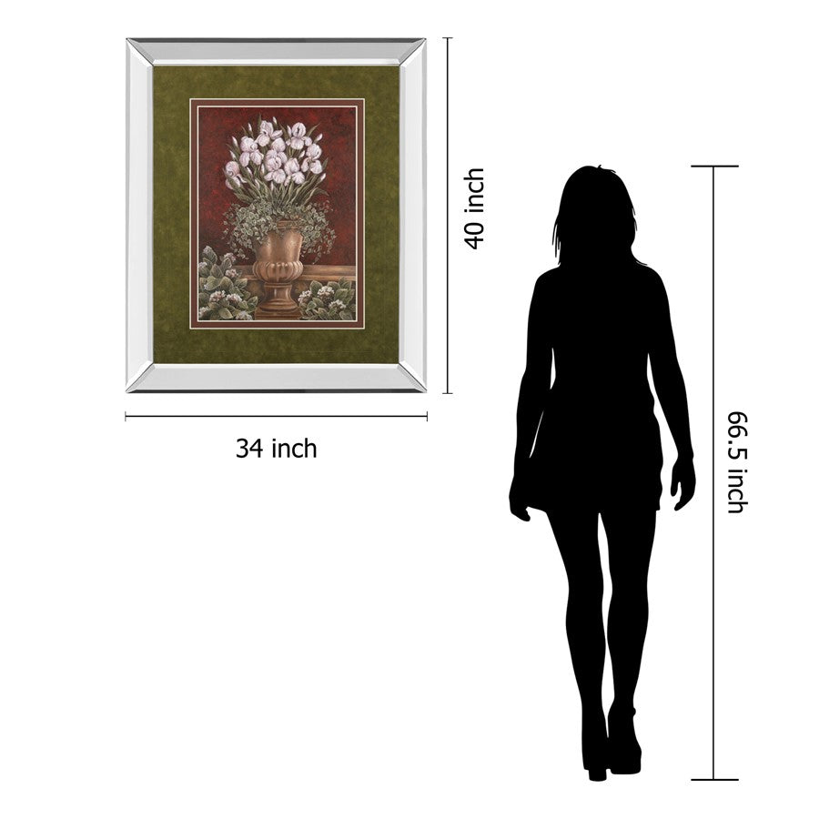 Classy Living Irises in Urn Wall Art 34x40in | Contemporary Floral Print with Mirrored Frame | Living Room & Bedroom Gallery Decor | 34 x | Model DM5124MF