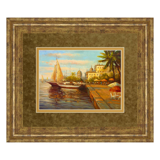 Classy Living Harbor Serenity Wall Art 40x34in | Transitional Gilded Radiance MDF Frame with Glass | Living Room & Office Coastal Decor | Model DM5127