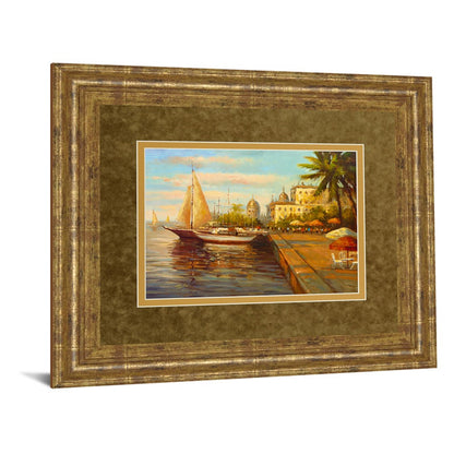 Classy Living Harbor Serenity Wall Art 40x34in | Transitional Gilded Radiance MDF Frame with Glass | Living Room & Office Coastal Decor | Model DM5127