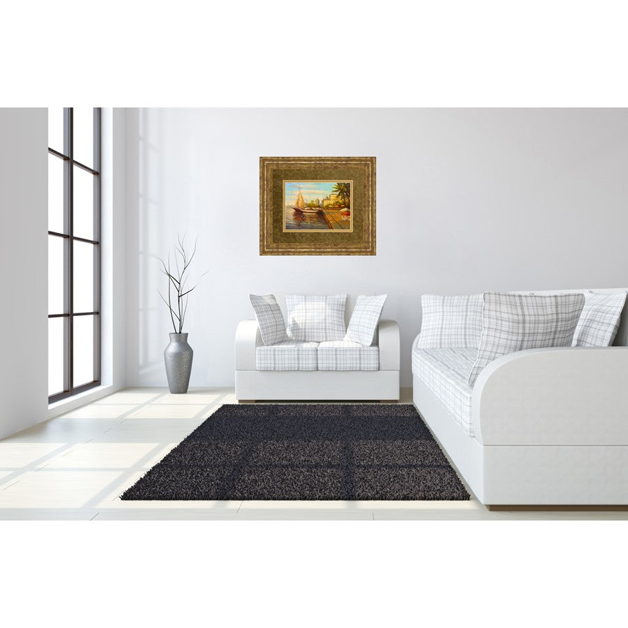 Classy Living Harbor Serenity Wall Art 40x34in | Transitional Gilded Radiance MDF Frame with Glass | Living Room & Office Coastal Decor | Model DM5127
