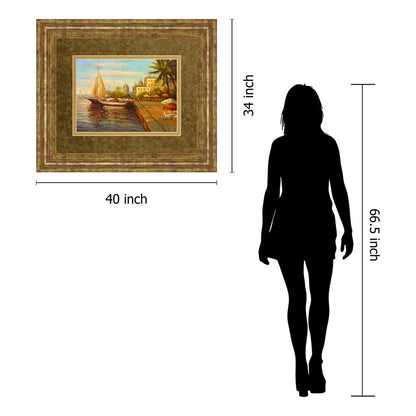 Classy Living Harbor Serenity Wall Art 40x34in | Transitional Gilded Radiance MDF Frame with Glass | Living Room & Office Coastal Decor | Model DM5127