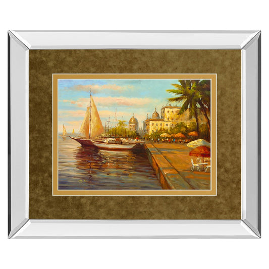 Classy Living Harbor Serenity Wall Art 40x34in | Transitional Mirrored Frame Coastal Sailboat Scene | Living Room & Bedroom Wall Decor | Model DM5127MF