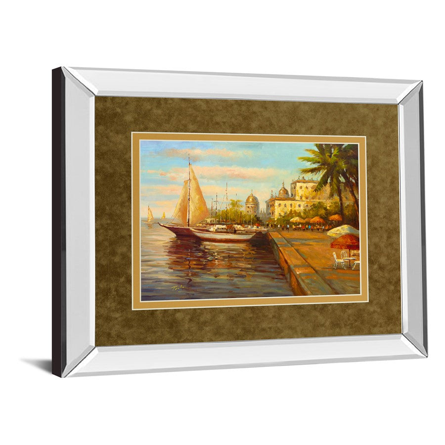 Classy Living Harbor Serenity Wall Art 40x34in | Transitional Mirrored Frame Coastal Sailboat Scene | Living Room & Bedroom Wall Decor | Model DM5127MF