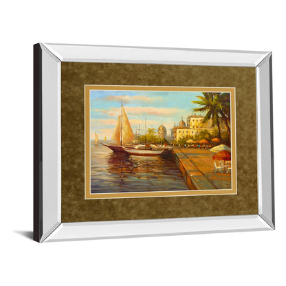 Classy Living Harbor Serenity Wall Art 40x34in | Transitional Mirrored Frame Coastal Sailboat Scene | Living Room & Bedroom Wall Decor | Model DM5127MF