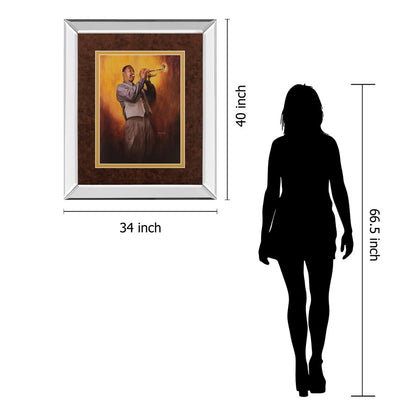 Classy Living Soulful Trumpeter Wall Art 34x40in | Contemporary Mirrored Frame | Living Room & Music Studio Decor | 34 x 40 x 3 in | Model DM5140MF