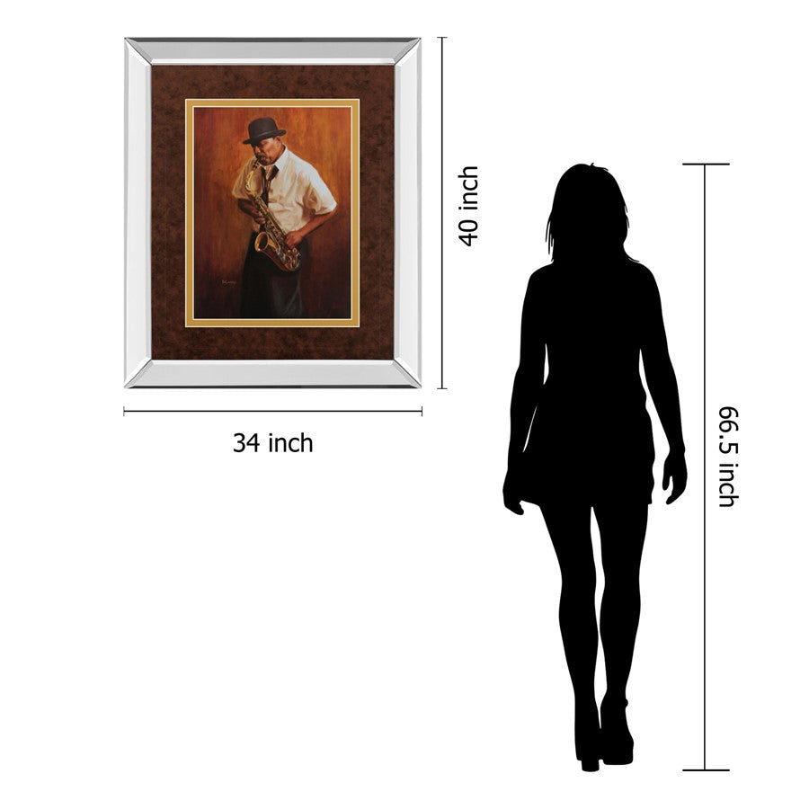 Classy Living Saxophone Serenade 34x40in Wall Art | Contemporary Mirrored Frame and Paper Print | Living Room & Music Room Decor | 34 x | Model DM5141MF