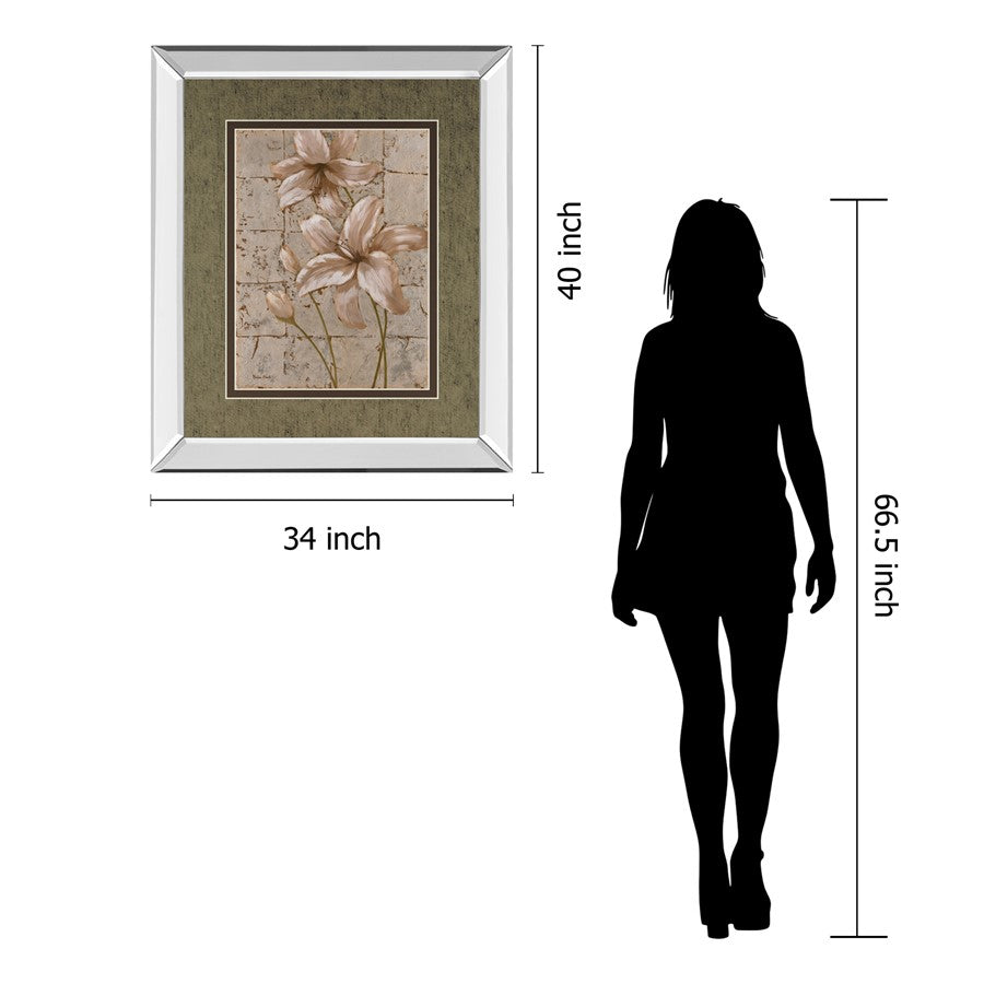 Classy Living Muted Lillies Wall Art 34x40in | Contemporary Botanical with Mirrored Frame | Living Room & Bedroom Decor | 34 x 40 x 3 in | Model DM5199MF