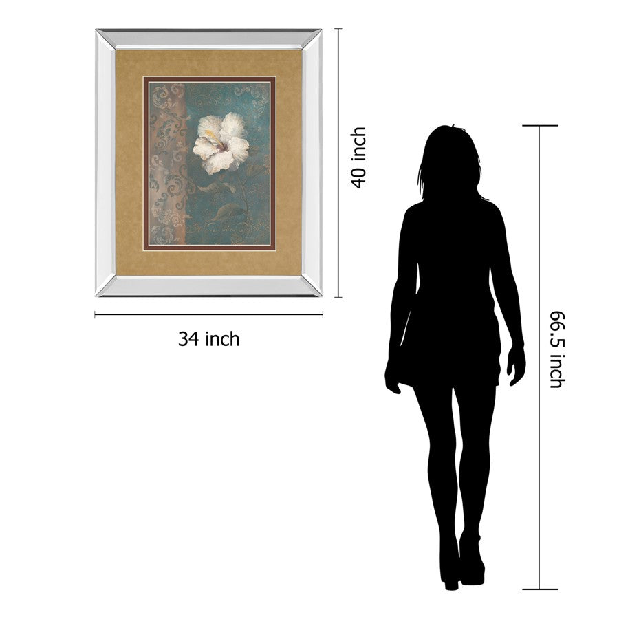 Classy Living White Blossom Wall Art 34x40in | Contemporary Mirrored Frame | Living Room, Bedroom & Office Decor | 40 in H | Model DM5204MF