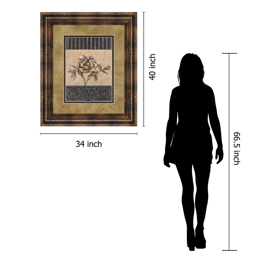 Classy Living Rose Refined I 34x40in Wall Art | Contemporary Dark Chocolate MDF Frame and Beige Brown Botanical Print | Living Room Bedroom | Model DM5215