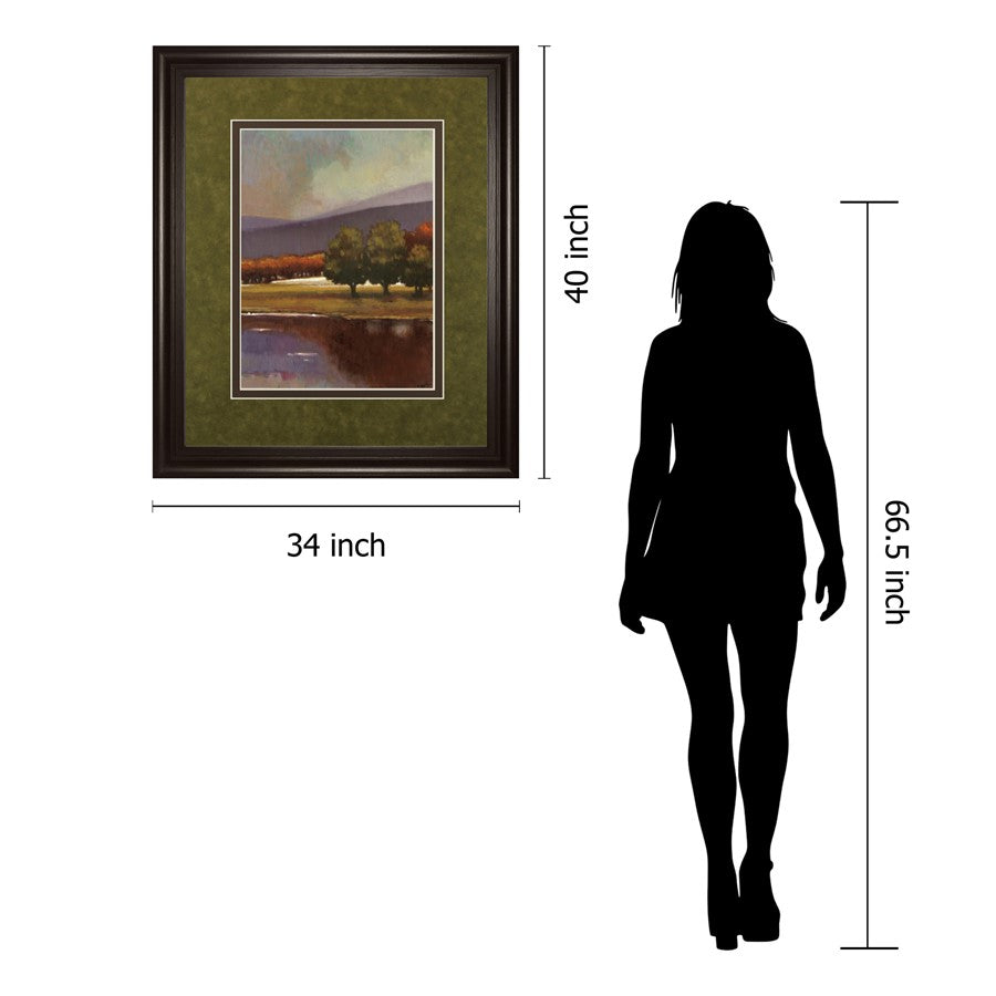 Classy Living Tranquil Lake View 34x40in Wall Art | Transitional Landscape on Paper in Dark Chocolate MDF Frame | Living Room & Office | Model DM5251
