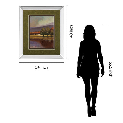 Classy Living Tranquil Lake View Wall Art 34x40in | Transitional Mirrored Frame | Living Room, Bedroom & Office Decor | 3 x 34 x 40 in | Model DM5251MF