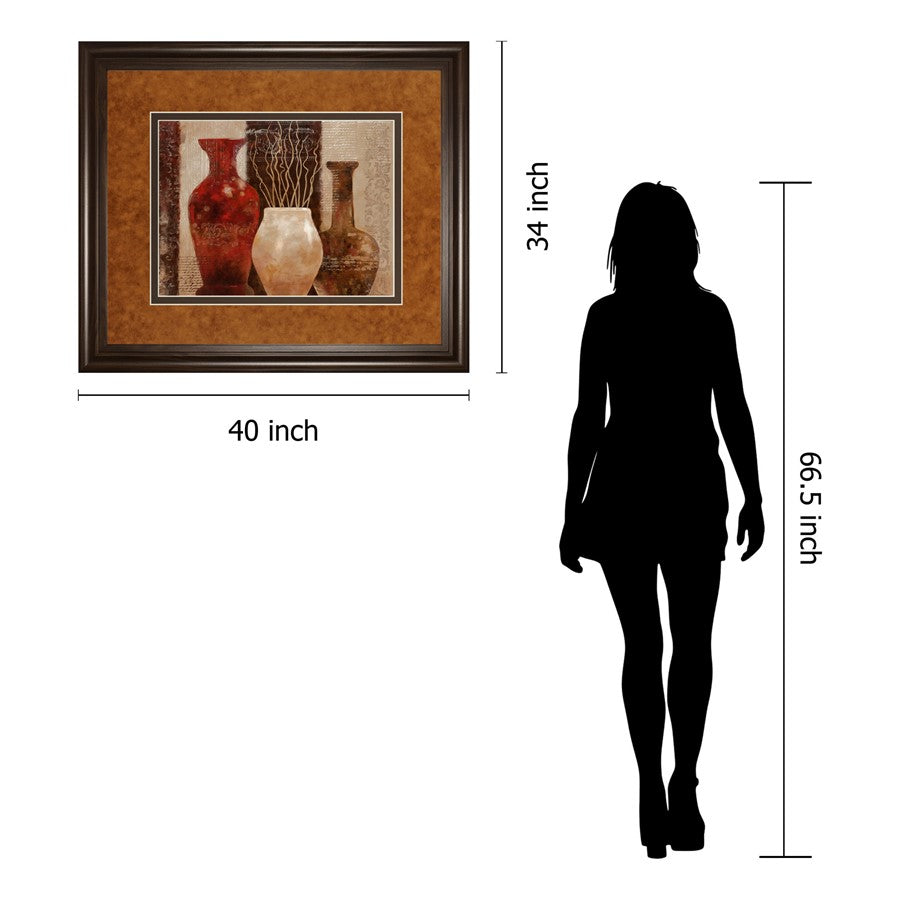 Classy Living Rustic Vases 40x34in Wall Art | Transitional Dark Chocolate MDF Frame with Real Glass | Living Room & Office Decor | 1 x 40 x | Model DM5270