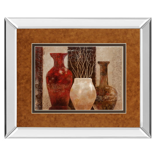 Classy Living Rustic Vases 40x34in Wall Art | Transitional Mirrored Frame and Paper Art | Living Room & Dining Room Decor | 40 x 34 x 3 in | Model DM5270MF