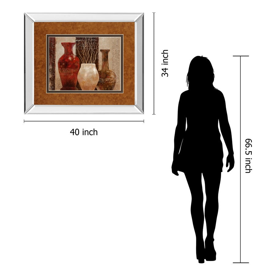 Classy Living Rustic Vases 40x34in Wall Art | Transitional Mirrored Frame and Paper Art | Living Room & Dining Room Decor | 40 x 34 x 3 in | Model DM5270MF