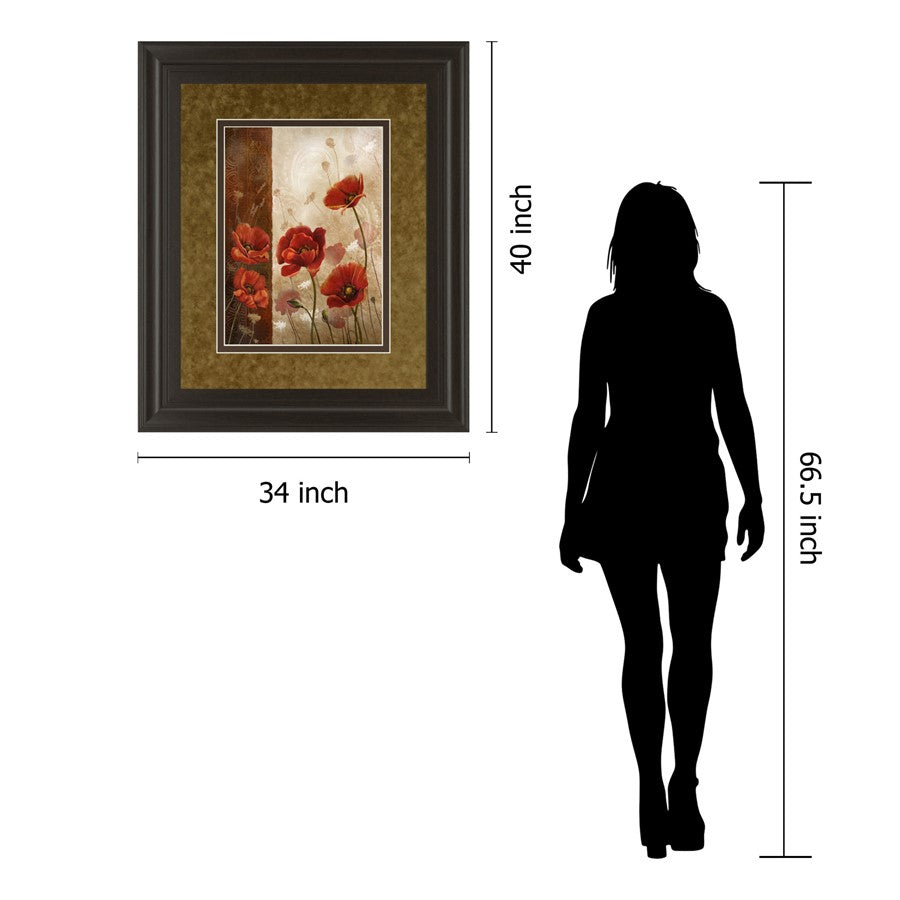 Classy Living Wild Poppies I 34x40in Wall Art | Transitional Dark Chocolate MDF Frame | Living Room & Bedroom Decor | 1 x 34 x 40 in | Model DM5293