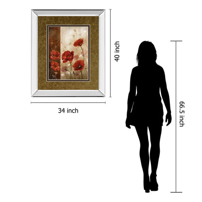 Classy Living Poppies I Wall Art 34x40in | Transitional Mirrored Frame Floral Graphic Art | Living Room & Bedroom Decor | 34 x 40 x 3 in | Model DM5293MF