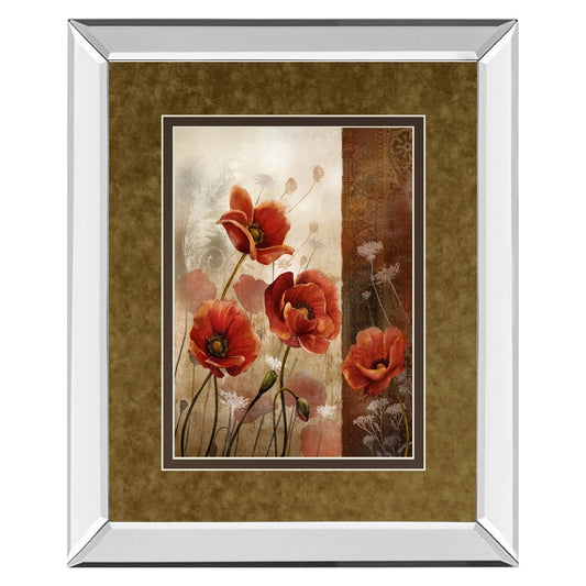 Classy Living Wild Poppies II 34x40in Wall Art | Transitional Mirrored Frame & Botanical Graphic | Living Room, Bedroom & Office Decor | Model DM5294MF