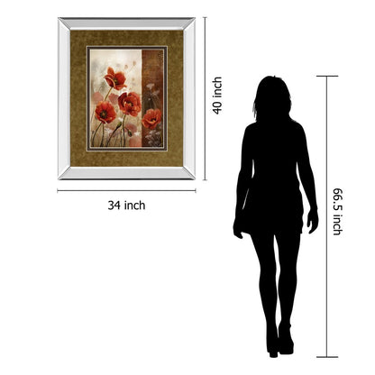 Classy Living Wild Poppies II 34x40in Wall Art | Transitional Mirrored Frame & Botanical Graphic | Living Room, Bedroom & Office Decor | Model DM5294MF