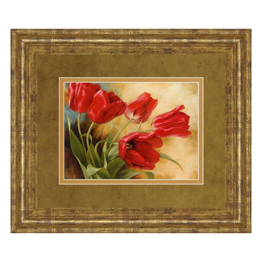 Classy Living Red Tulip Elegance Wall Art 40x34in | Transitional Gilded Radiance Frame with Real Glass | Living Room & Bedroom Decor | 40 x | Model DM5297