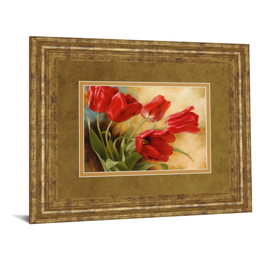 Classy Living Red Tulip Elegance Wall Art 40x34in | Transitional Gilded Radiance Frame with Real Glass | Living Room & Bedroom Decor | 40 x | Model DM5297
