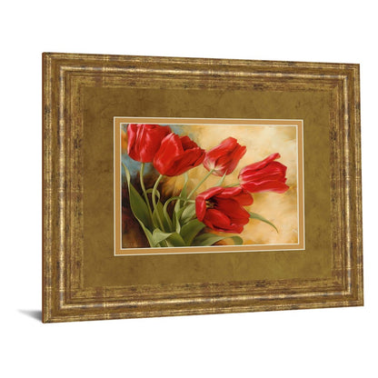 Classy Living Red Tulip Elegance Wall Art 40x34in | Transitional Gilded Radiance Frame with Real Glass | Living Room & Bedroom Decor | 40 x | Model DM5297