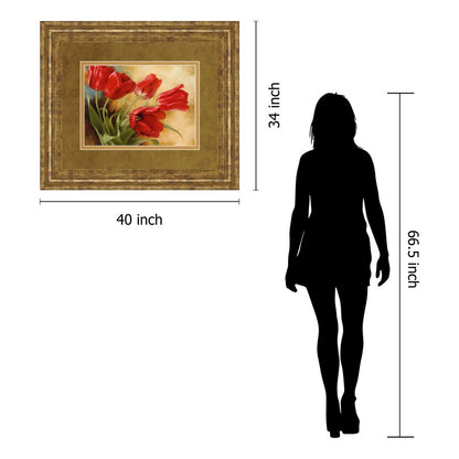 Classy Living Red Tulip Elegance Wall Art 40x34in | Transitional Gilded Radiance Frame with Real Glass | Living Room & Bedroom Decor | 40 x | Model DM5297