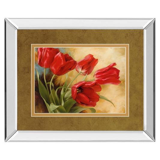 Classy Living Red Tulip Elegance Wall Art 40x34in | Transitional Mirrored Frame | Living Room & Office Decor | 40 x 34 x 3 in | Model DM5297MF