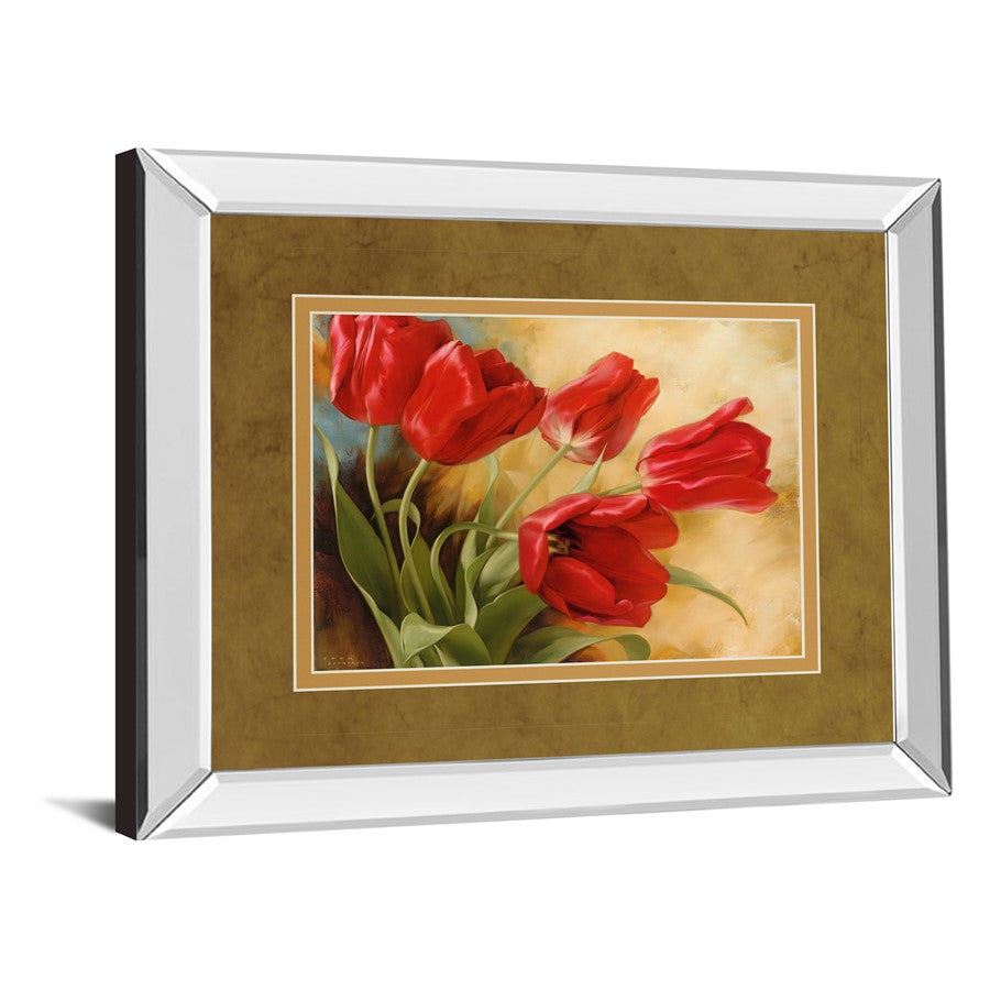 Classy Living Red Tulip Elegance Wall Art 40x34in | Transitional Mirrored Frame | Living Room & Office Decor | 40 x 34 x 3 in | Model DM5297MF