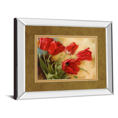 Classy Living Red Tulip Elegance Wall Art 40x34in | Transitional Mirrored Frame | Living Room & Office Decor | 40 x 34 x 3 in | Model DM5297MF