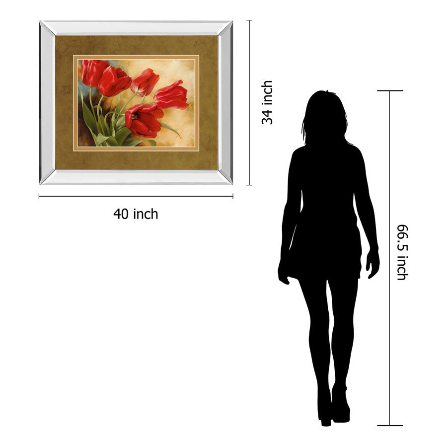 Classy Living Red Tulip Elegance Wall Art 40x34in | Transitional Mirrored Frame | Living Room & Office Decor | 40 x 34 x 3 in | Model DM5297MF