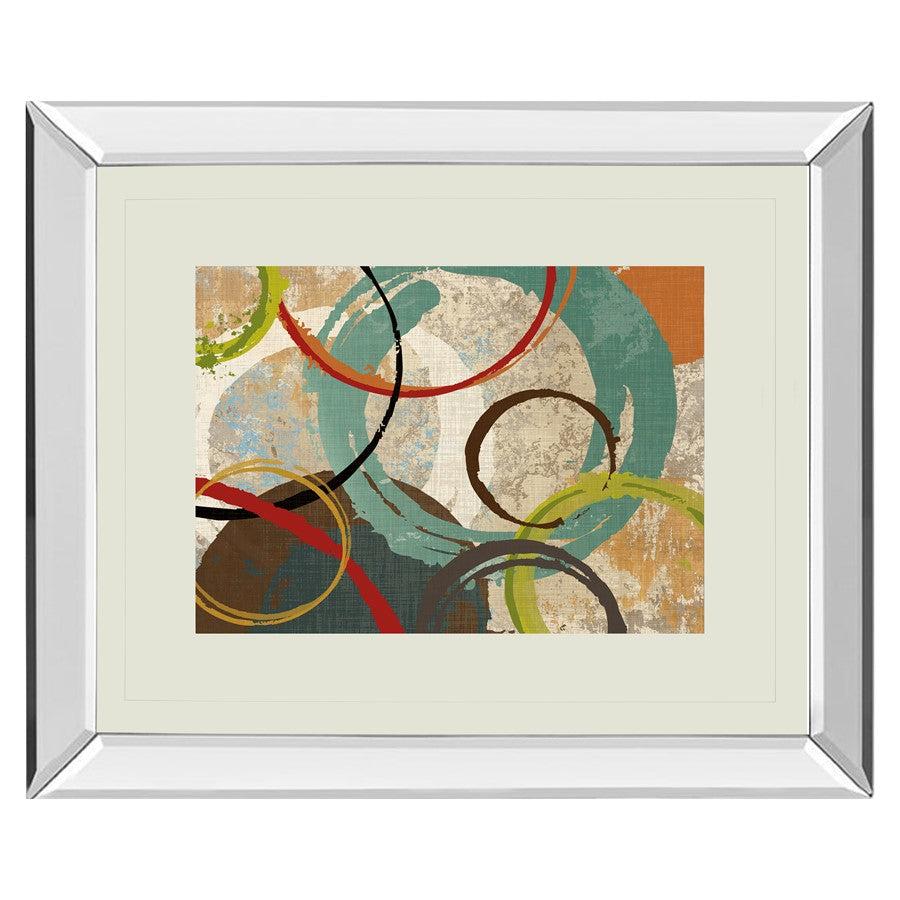 Classy Living Geometric Circles Wall Art 40x34in | Contemporary Mirrored Frame and Multicolor Geometric Design | Living Room & Office | Model DM5299MF
