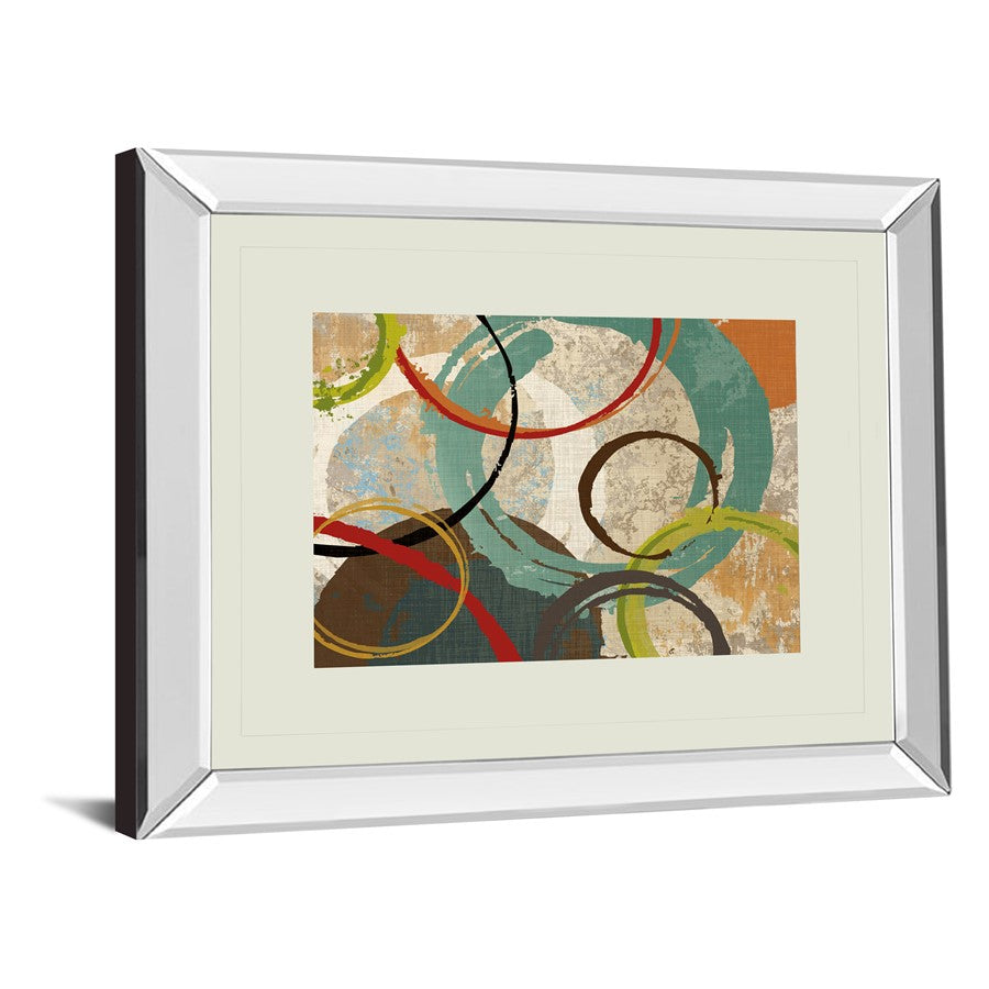 Classy Living Geometric Circles Wall Art 40x34in | Contemporary Mirrored Frame and Multicolor Geometric Design | Living Room & Office | Model DM5299MF
