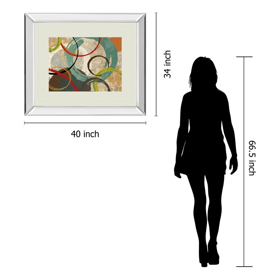 Classy Living Geometric Circles Wall Art 40x34in | Contemporary Mirrored Frame and Multicolor Geometric Design | Living Room & Office | Model DM5299MF