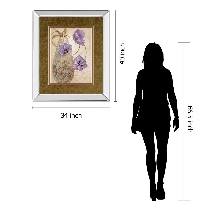 Classy Living Purple Elegance 34x40in Wall Art | Transitional Mirrored Frame Floral Print | Living Room & Bedroom Focal Point | 34 x 40 x | Model DM5302MF