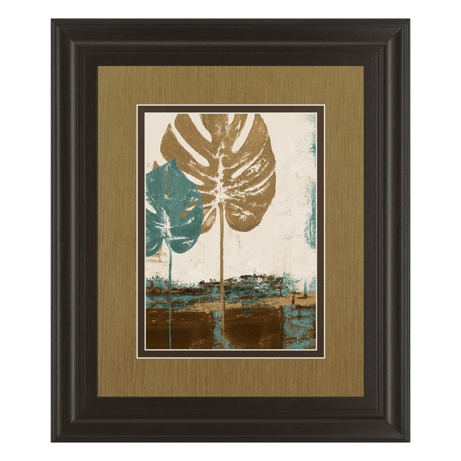 Classy Living Blue Leaves Duo Wall Art Double Mat 34x40 | Contemporary Framed Print in Dark Chocolate MDF Frame | Living Room & Bedroom | Model DM5322