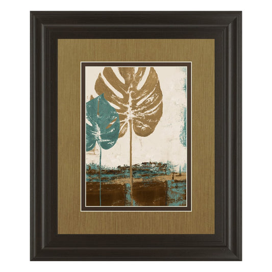 Classy Living Blue Leaves Duo Wall Art Double Mat 34x40 | Contemporary Framed Print in Dark Chocolate MDF Frame | Living Room & Bedroom | Model DM5322