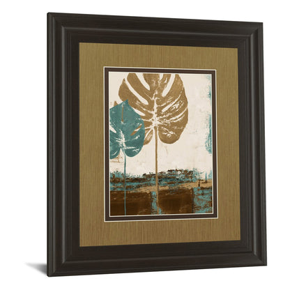 Classy Living Blue Leaves Duo Wall Art Double Mat 34x40 | Contemporary Framed Print in Dark Chocolate MDF Frame | Living Room & Bedroom | Model DM5322