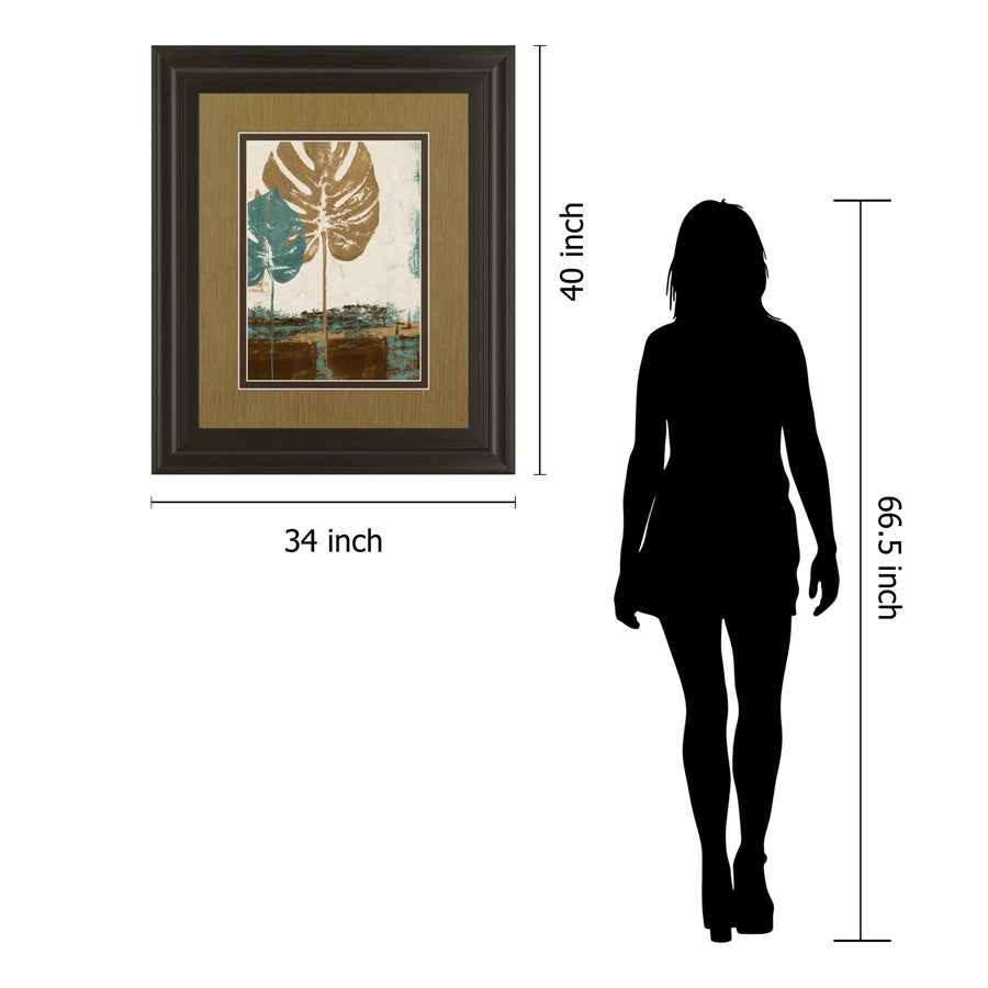 Classy Living Blue Leaves Duo Wall Art Double Mat 34x40 | Contemporary Framed Print in Dark Chocolate MDF Frame | Living Room & Bedroom | Model DM5322