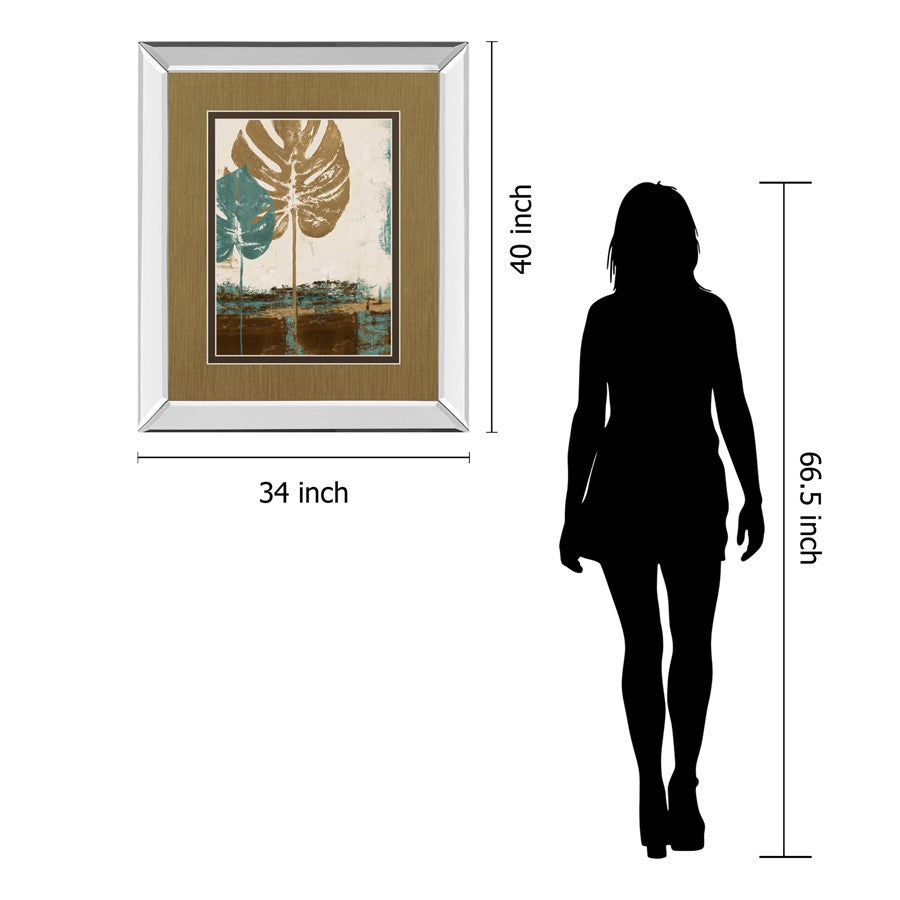 Classy Living Blue Leaves Duo Wall Art 34x40in | Contemporary Botanical Print with Mirrored Frame | Living Room & Office Decor | 34 x 40 | Model DM5322MF
