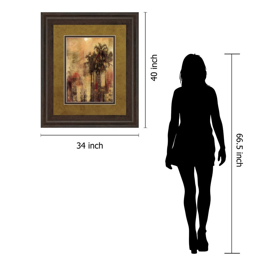 Classy Living Palm Serenity 34x40in Wall Art | Transitional Framed Paper Print in Cinnamon Mocha MDF Frame | Living Room & Office Decor | Model DM5324