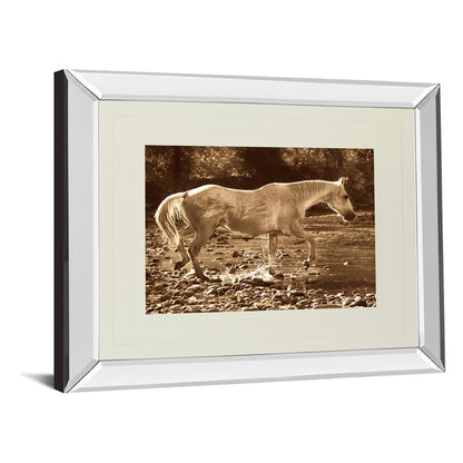 Classy Living The Crossing Wall Art 40x34in | Contemporary Mirrored Frame Sepia Horse Photo | Living Room & Office Decor | 40 x 34 x 3 in | Model DM5333MF