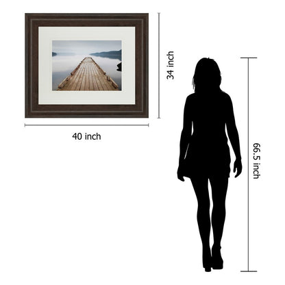 Classy Living Tranquil Dock Wall Art 40x34in | Contemporary Cinnamon Mocha MDF Frame with Real Glass | Living Room & Bedroom Decor | 40 x | Model DM5339