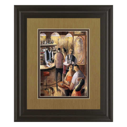 Classy Living Cozy Bar Scene Wall Art 34x40in | Transitional Dark Chocolate MDF Frame with Multicolor Print | Living Room & Dining Room | Model DM5349