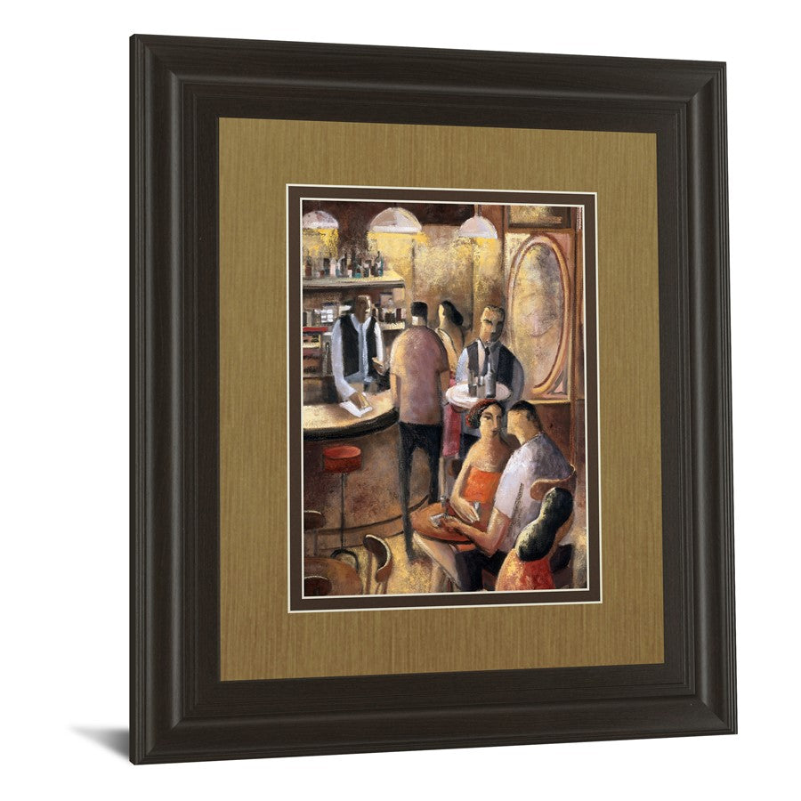 Classy Living Cozy Bar Scene Wall Art 34x40in | Transitional Dark Chocolate MDF Frame with Multicolor Print | Living Room & Dining Room | Model DM5349