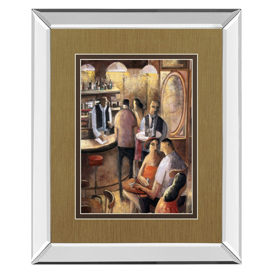 Classy Living Cozy Bar Scene 34x40in Wall Art | Transitional Mirrored Frame Graphic Art Print | Living Room & Dining Room Decor | 34 x 40 | Model DM5349MF