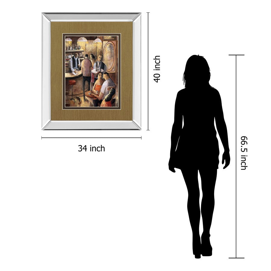 Classy Living Cozy Bar Scene 34x40in Wall Art | Transitional Mirrored Frame Graphic Art Print | Living Room & Dining Room Decor | 34 x 40 | Model DM5349MF